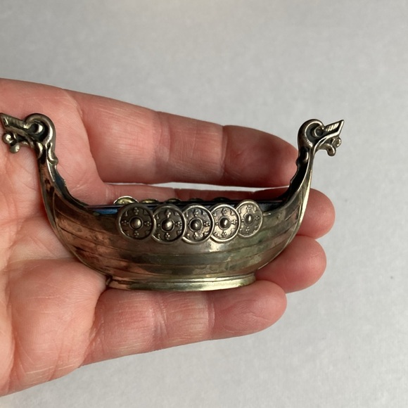 Theodor Olsen Norwegian Sterling Silver Viking Salt Cellar Dragon Boat - Picture 11 of 14